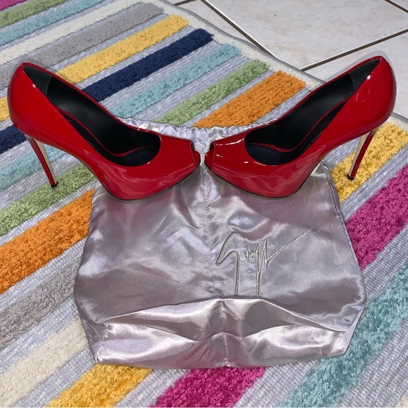 GIUSEPPE ZANOTTI Red Patent Peep Toe Heels Pumps 38 I56067 - Picture 8 of 16
